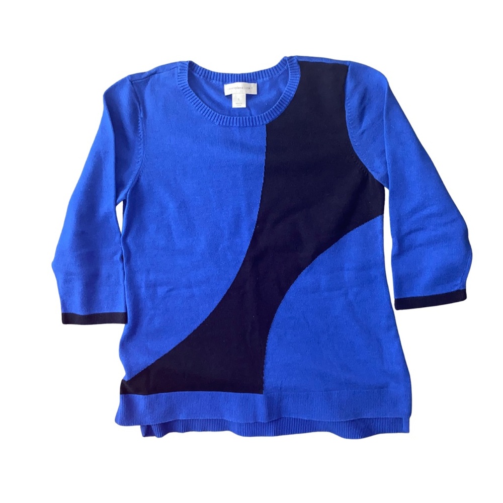 Christopher & Banks Small Blue Colorblock 3/4 Sleeve 100% Cotton Sweater